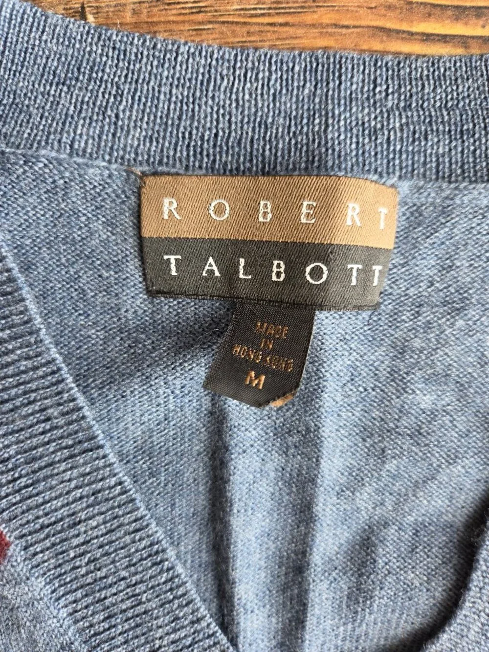 Vintage'90s Robert Talbott Argyle 100% Merino Wool V-Neck Sweater Blue